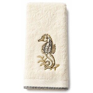 Avanti Fingertip Towels Seahorse Gold Embroidered Ivory Bathroom Set of 2